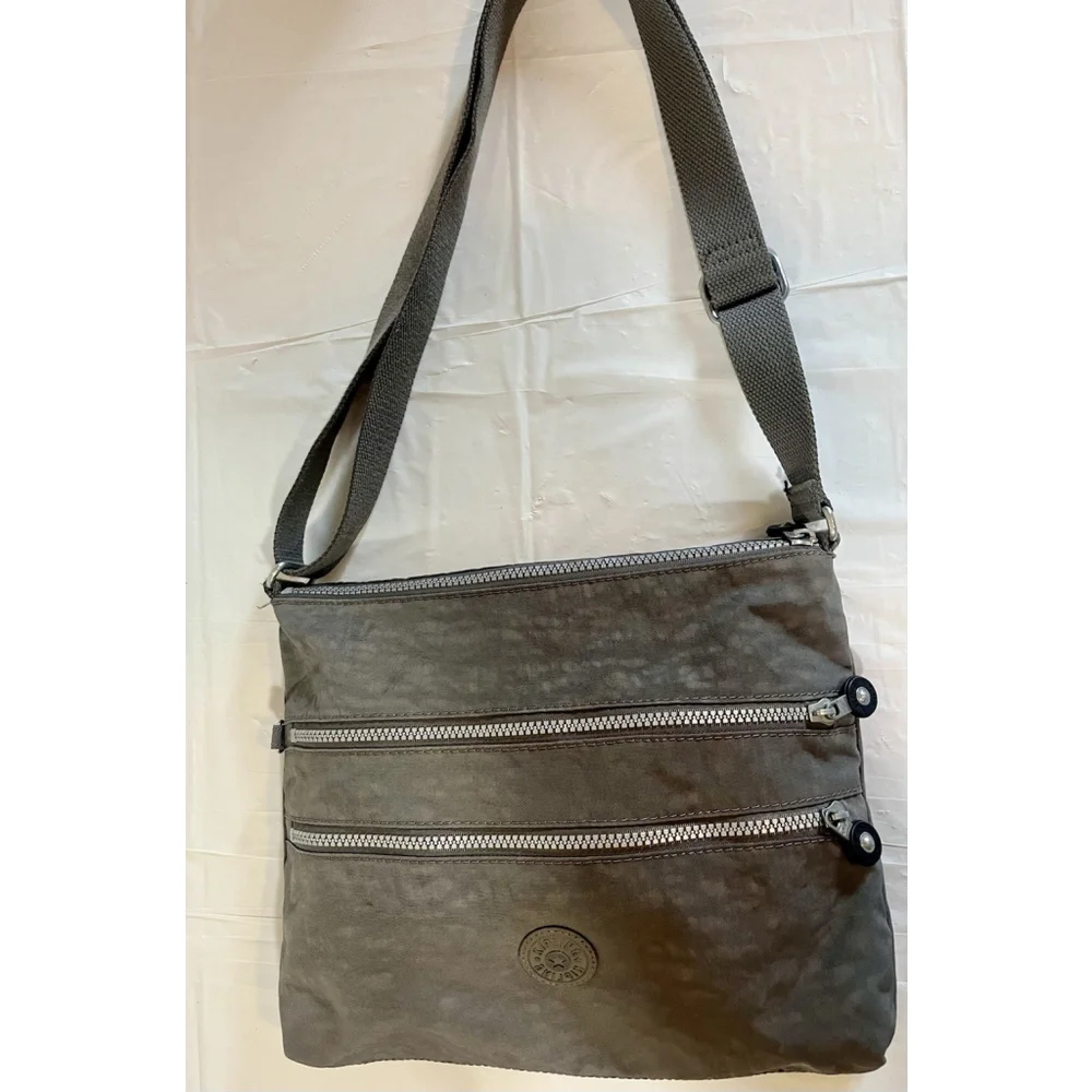Kipling Alvar Gray Nylon Crossbody Bag Adjustable Strap Zip Pockets